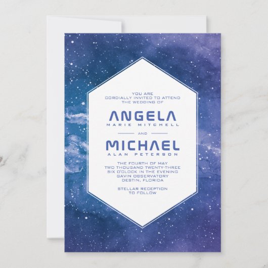 Invitation Mariage de violet cosmique Stardust (Devant)