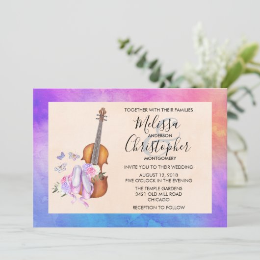 Invitation Mariage de violon, de chaussures de ballet et de p (Debout devant)