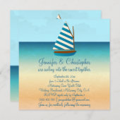 Invitation Mariage de voilier bleu et blanc (Devant / Derrière)