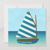 Invitation Mariage de voilier bleu et blanc (Dos)