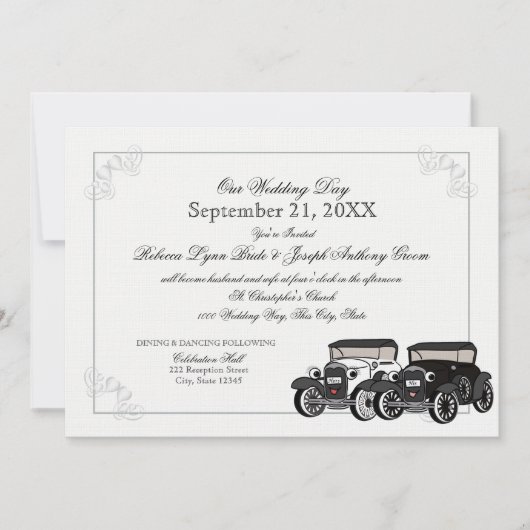 Invitation Mariage de voiture antique (Devant)