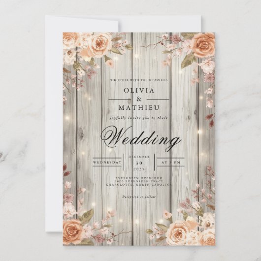 Invitation Mariage de voyants de chaîne de fleurs rustiques (Devant)