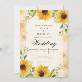 Invitation Mariage de Whimy Floral à fleurs dorées