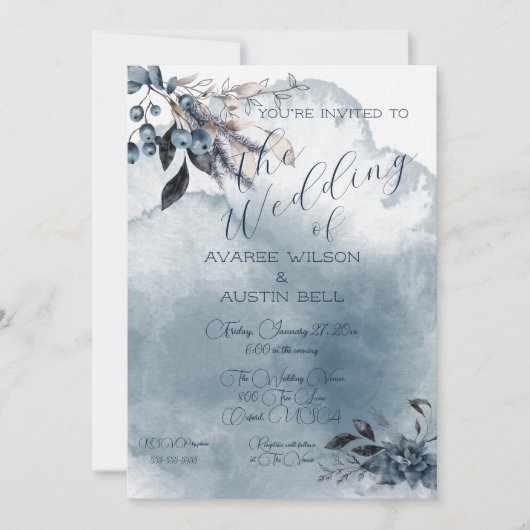 Invitation Mariage d'eau bleu (Devant)