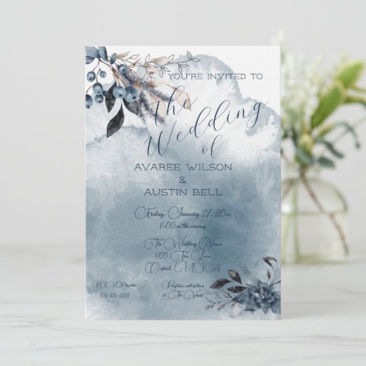 Invitation Mariage d'eau bleu (Debout devant)