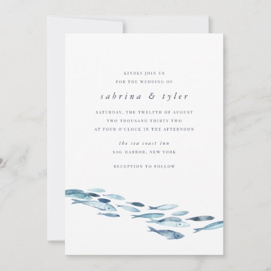 Invitation Mariage d'eau bleu côtier (Devant)