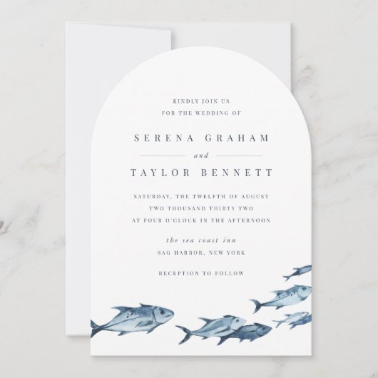 Invitation Mariage d'eau bleu côtier (Devant)