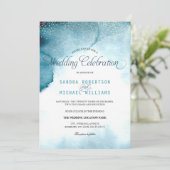 Invitation Mariage d'eau bleu marine moderne (Debout devant)