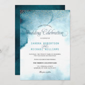 Invitation Mariage d'eau bleu marine moderne (Devant / Derrière)