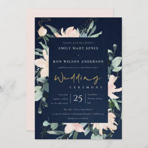 INVITATION MARIAGE D'EAU COULEUR D'ENCRE D'ENCRE FLORALE BLAN
