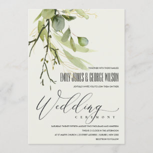 Invitation Mariage D'EAU COULEUR D'OR VERT FOLIAGE EN FELEFER
