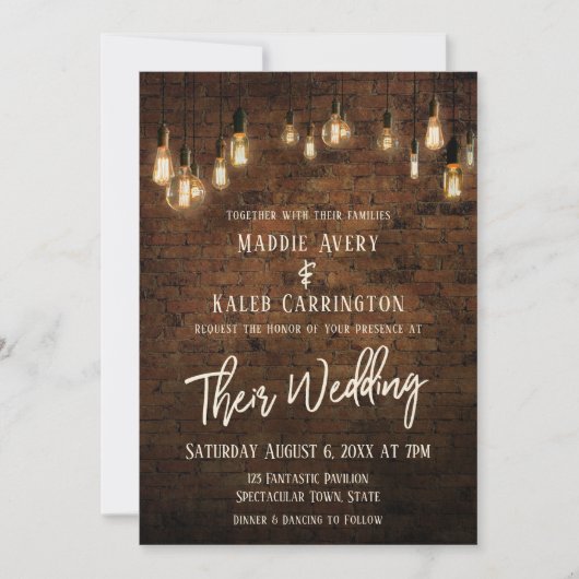 Invitation Mariage d'éclairage en brique Edison v2 Allison (Devant)
