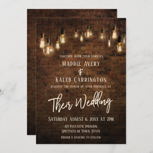 Invitation Mariage d'éclairage en brique Edison v2 Allison (Devant / Derrière)