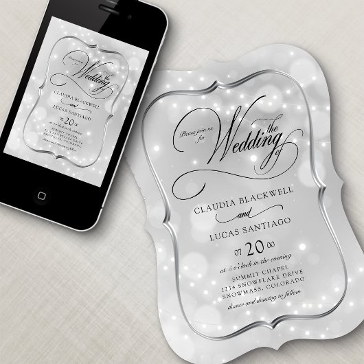 Invitation Mariage d'éclairage Silver Bokeh