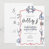 Invitation Mariage décontracté avec QR Code RSVP et Crabe Ble (Devant / Derrière)