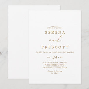 Invitation Mariage Décontracté de calligraphie or Delicate