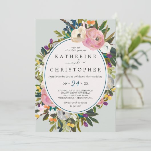 Invitation Mariage Décontracté de fleurs peint (Debout devant)