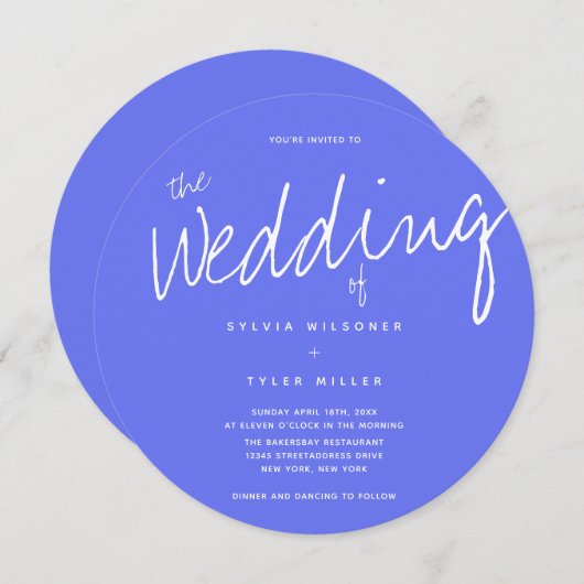 Invitation Mariage décontracté de typographie bleue (Devant / Derrière)