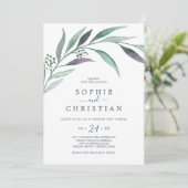 Invitation Mariage Décontracté d'Eucalyptus pourpre et vert (Debout devant)