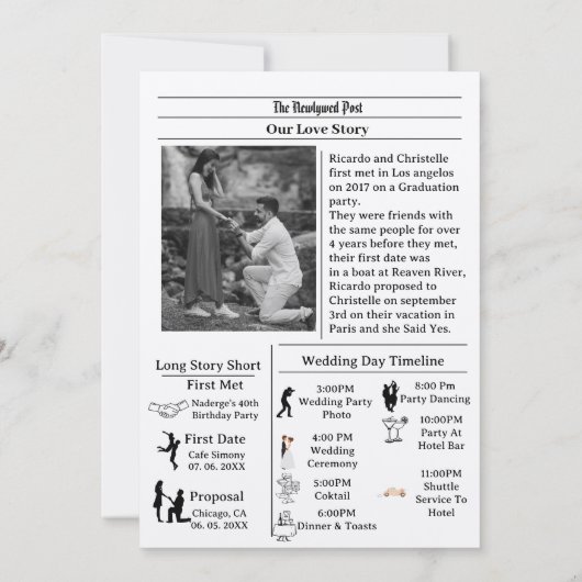 Invitation mariage décontracté du journal de script enregistr (Dos)