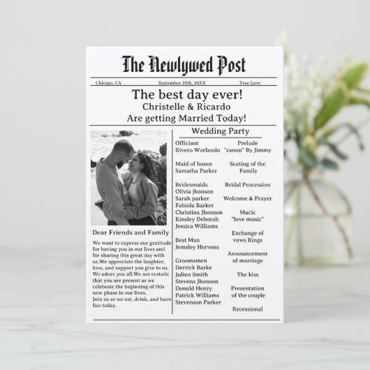 Invitation mariage décontracté du journal de script enregistr (Debout devant)