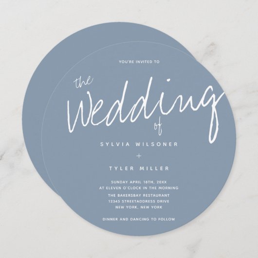 Invitation Mariage décontracté Dusty Blue Typography (Devant / Derrière)