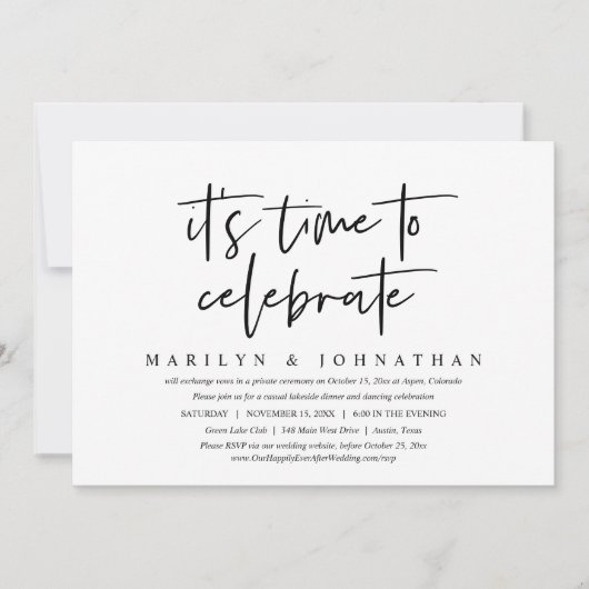 Invitation Mariage décontracté en intimité, il est temps de c (Devant)