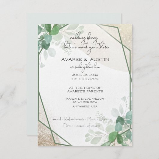 Invitation Mariage Décontracté Eucalyptus Frame (Devant / Derrière)