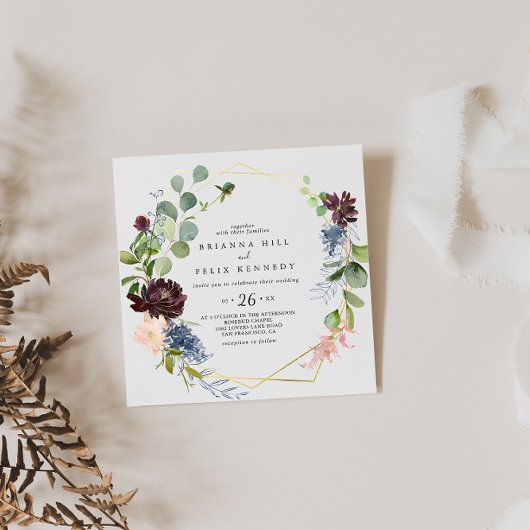 Invitation Mariage Décontracté géométrique Burgundy Gold