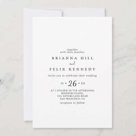 Invitation Mariage Décontracté minimaliste simple (Devant)