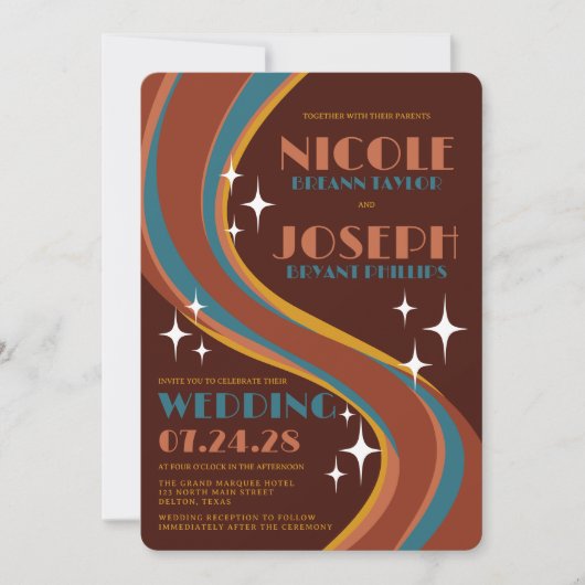 Invitation Mariage Décontracté Rainbow Swirl Retro Bold 70's (Devant)