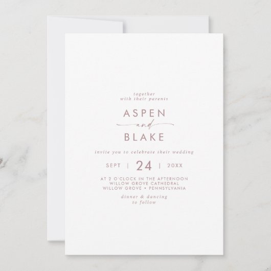Invitation Mariage Décontracté Rose Gold Script (Devant)