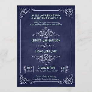 Invitation Mariage Décor de tableau de bord bleu marine et me