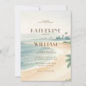 Invitation Mariage Décor Rétro Rivage Océan Coucher de Soleil (Devant)