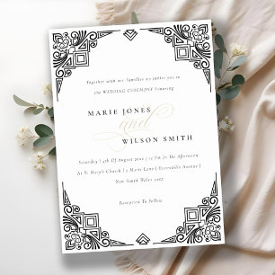 Invitation Mariage décoré dans un style Art déco noir et blan