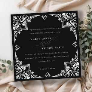 Invitation Mariage décoré dans un style Art déco noir et blan