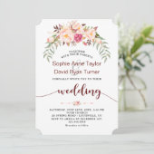 Invitation Mariage d'écriture de fleurs de Burgundy Automne (Debout devant)