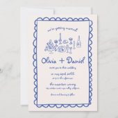 Invitation Mariage d'écriture manuscrite bleu foncé tiré à la (Devant)