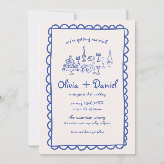 Invitation Mariage d'écriture manuscrite bleu foncé tiré à la (Devant)