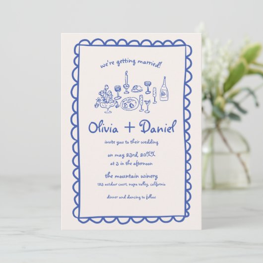 Invitation Mariage d'écriture manuscrite bleu foncé tiré à la (Debout devant)