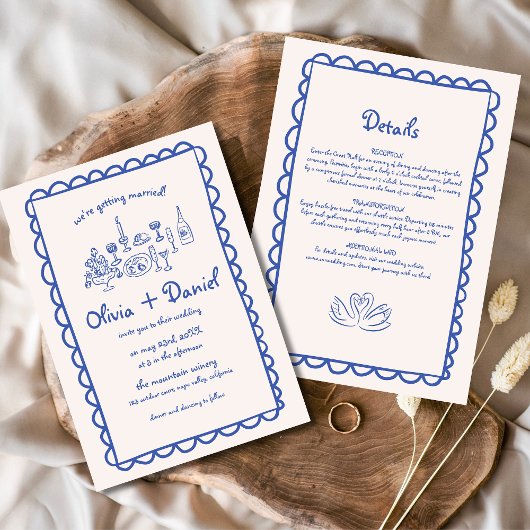 Invitation Mariage d'écriture manuscrite bleu foncé tiré à la