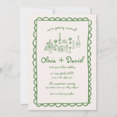 Invitation Mariage d'écriture manuscrite de dessin amusant de (Devant)