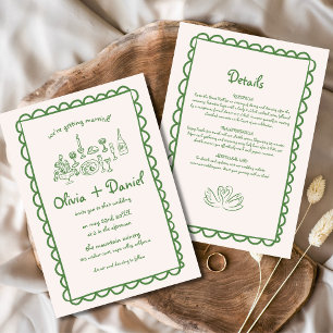 Invitation Mariage d'écriture manuscrite de dessin amusant de