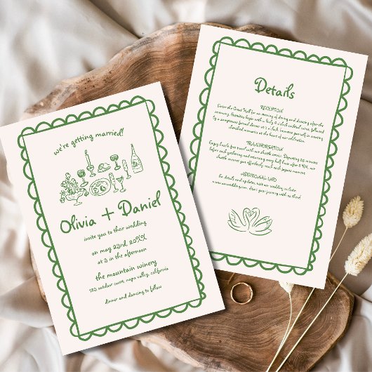 Invitation Mariage d'écriture manuscrite de dessin amusant de