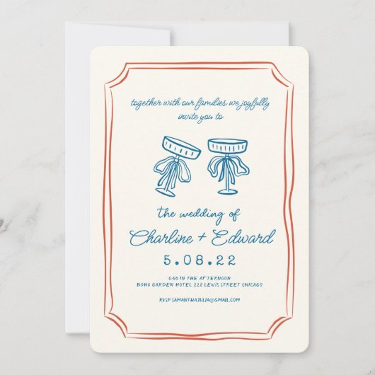 Invitation Mariage d'écriture manuscrite de dessin amusant de (Devant)