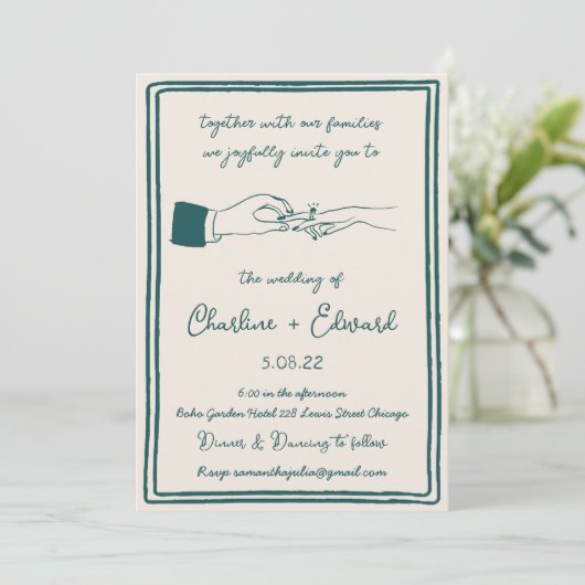 Invitation Mariage d'écriture manuscrite de dessin amusant ti