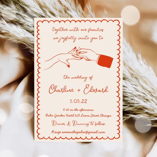 Invitation Mariage d'écriture manuscrite de dessin amusant ti