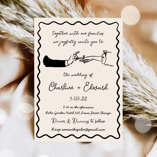 Invitation Mariage d'écriture manuscrite de dessin amusant ti