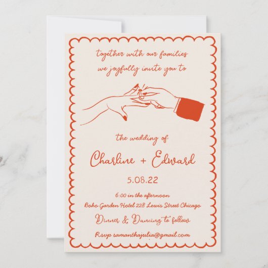 Invitation Mariage d'écriture manuscrite de dessin amusant ti (Devant)