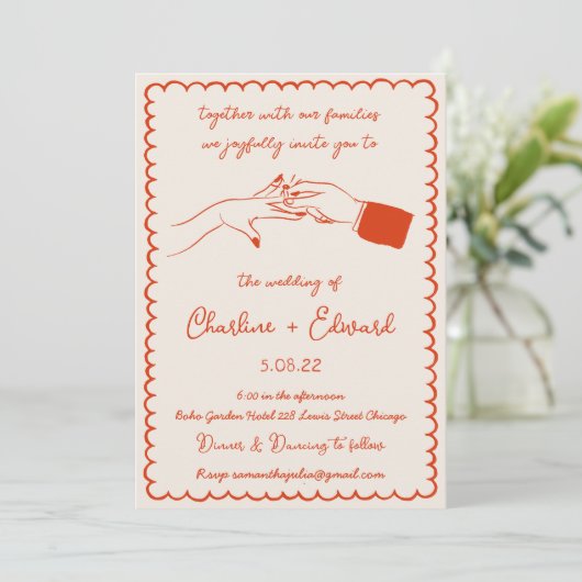 Invitation Mariage d'écriture manuscrite de dessin amusant ti (Debout devant)